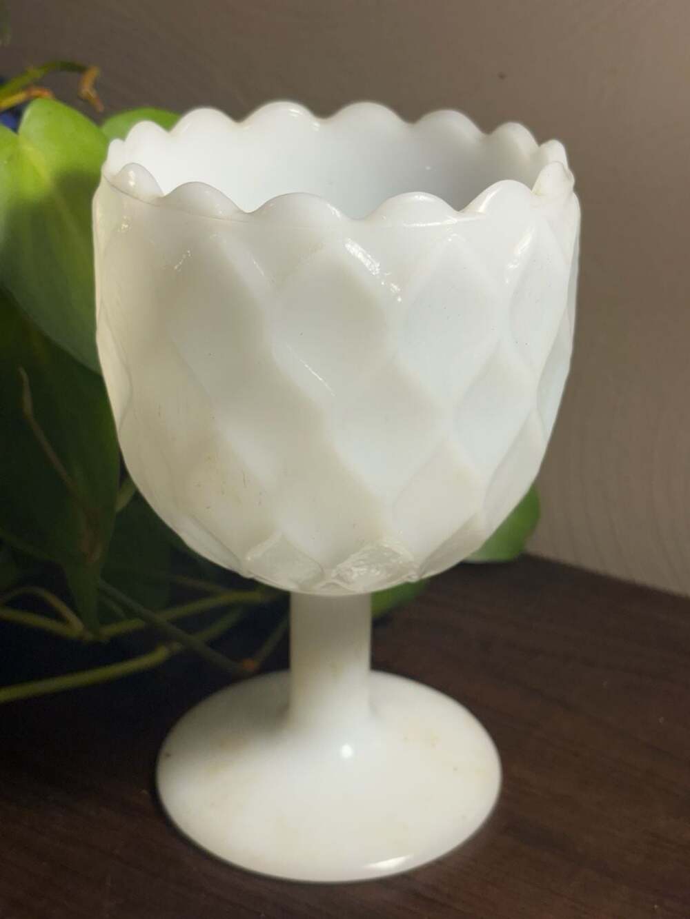 Vintage Milk Glass Diamond Pattern Pedestal Goblet Vase